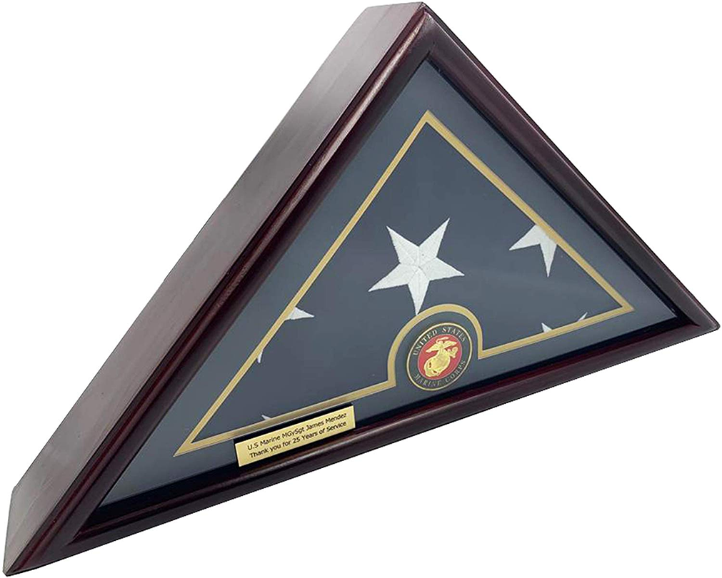 5x9 Burial/Funeral/Veteran Flag Elegant Display Case - Marine Medal by The Military Gift Store