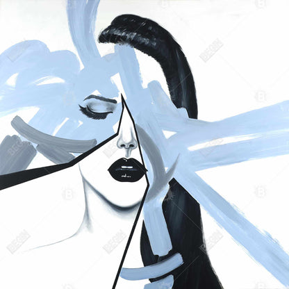 Abstract blue woman portrait - 08x08 Print on canvas