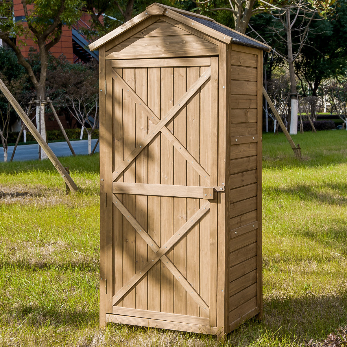 TOPMAX Outdoor Wooden Storage Sheds Fir Wood Lockers with Workstation,Natural