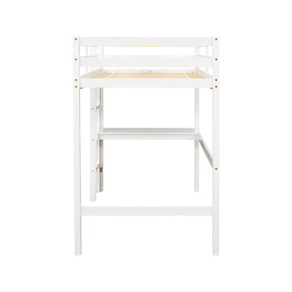 Twin Loft Bed with  built-in desk,White