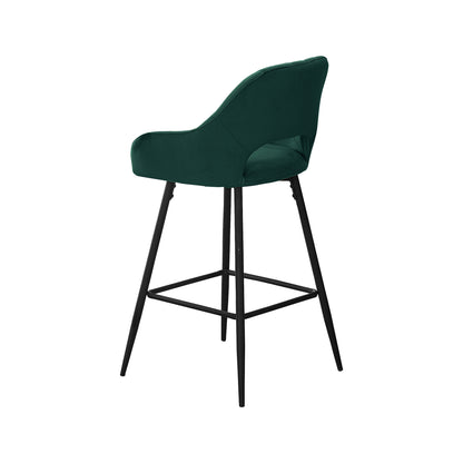 Bar Stools Set of 2 Velvet GREEN Breakfast Dining Bar Stools Fixed Height Bar Chairs with Metal Frame and Footrest for Breakfast Bar, Counter, Kitchen and Home