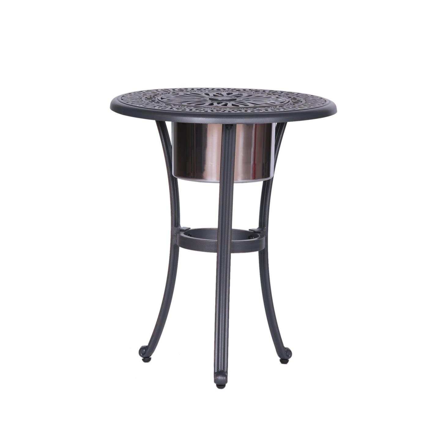 Outdoor Patio Aluminum Round Bistro Table/Side Table with Ice Bucket