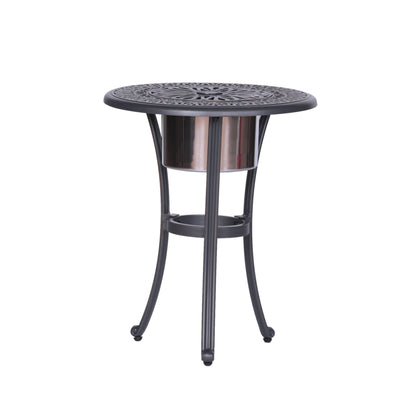 Outdoor Patio Aluminum Round Bistro Table/Side Table with Ice Bucket