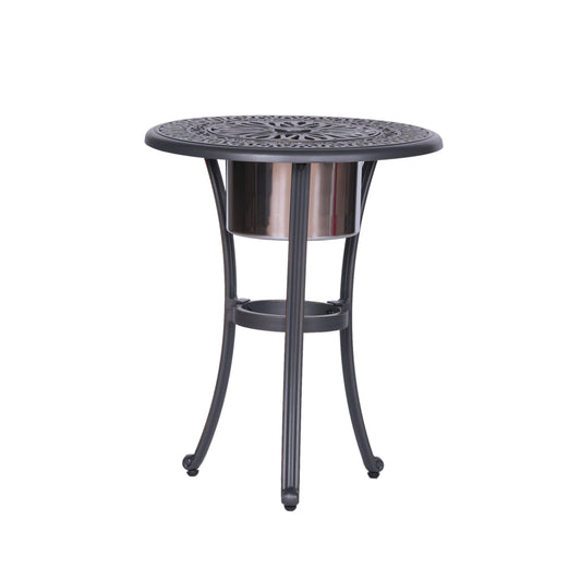 Outdoor Patio Aluminum Round Bistro Table/Side Table with Ice Bucket