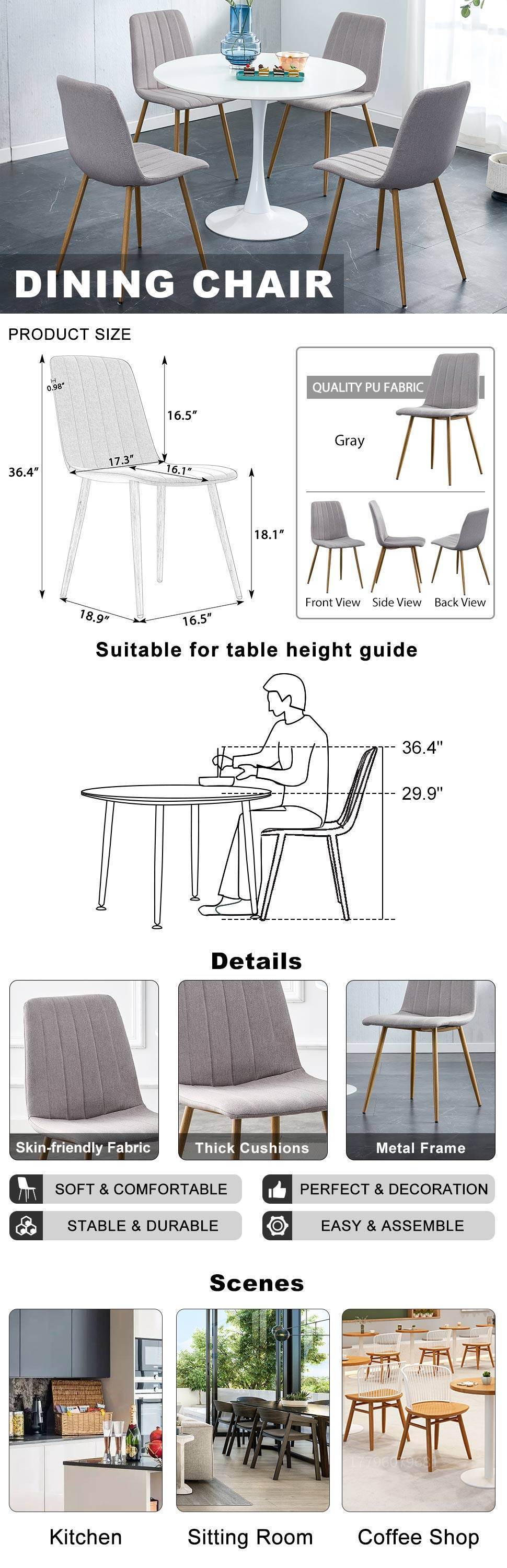 Dining Chairs Set of 4, Modern Style Dining Kitchen Room Upholstered Side Chairs.Accent office Chairs with Soft Linen and Wood color Metal Legs.For dining room living room office.Light grey