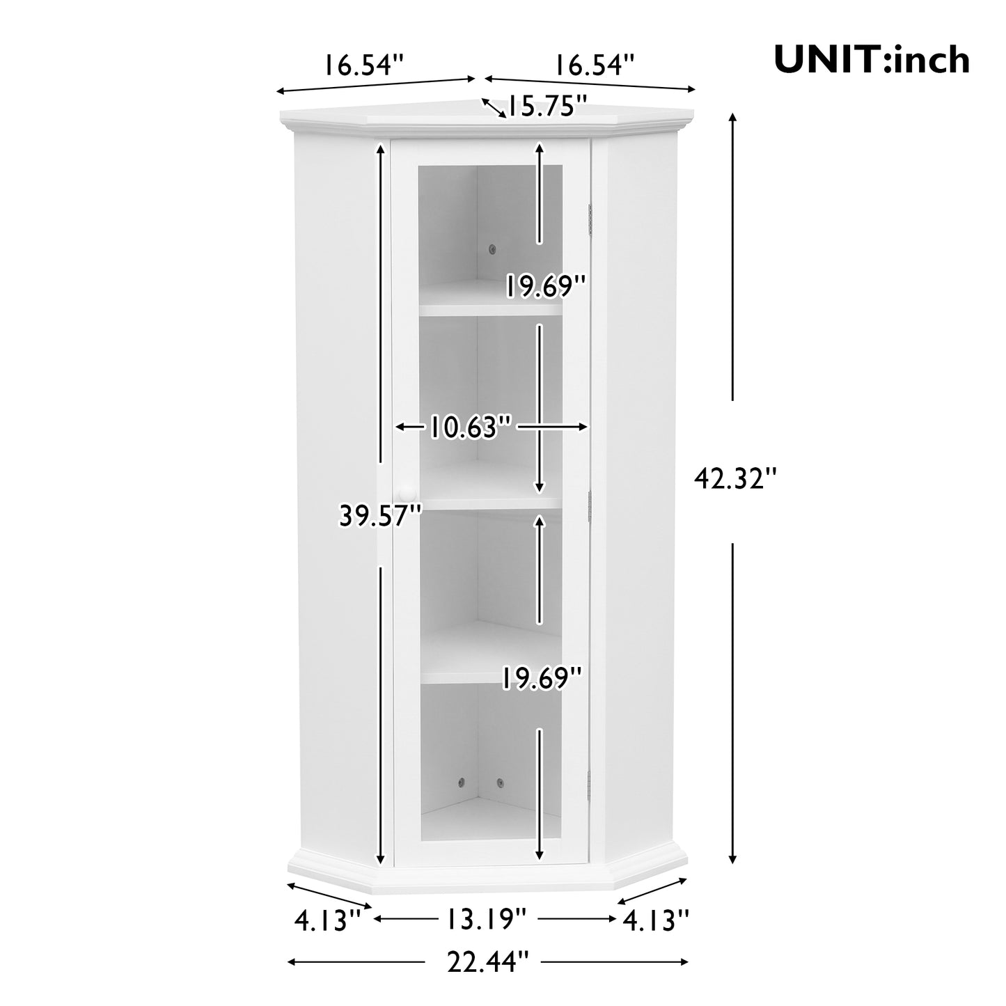 Freestanding Bathroom Cabinet with Glass Door, Corner Storage Cabinet for Bathroom, Living Room and Kitchen, MDF Board with Painted Finish, White