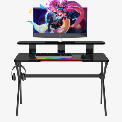 New Arrive Large Gaming Table K Shape Black MDF Gaming Desk with PC Holder