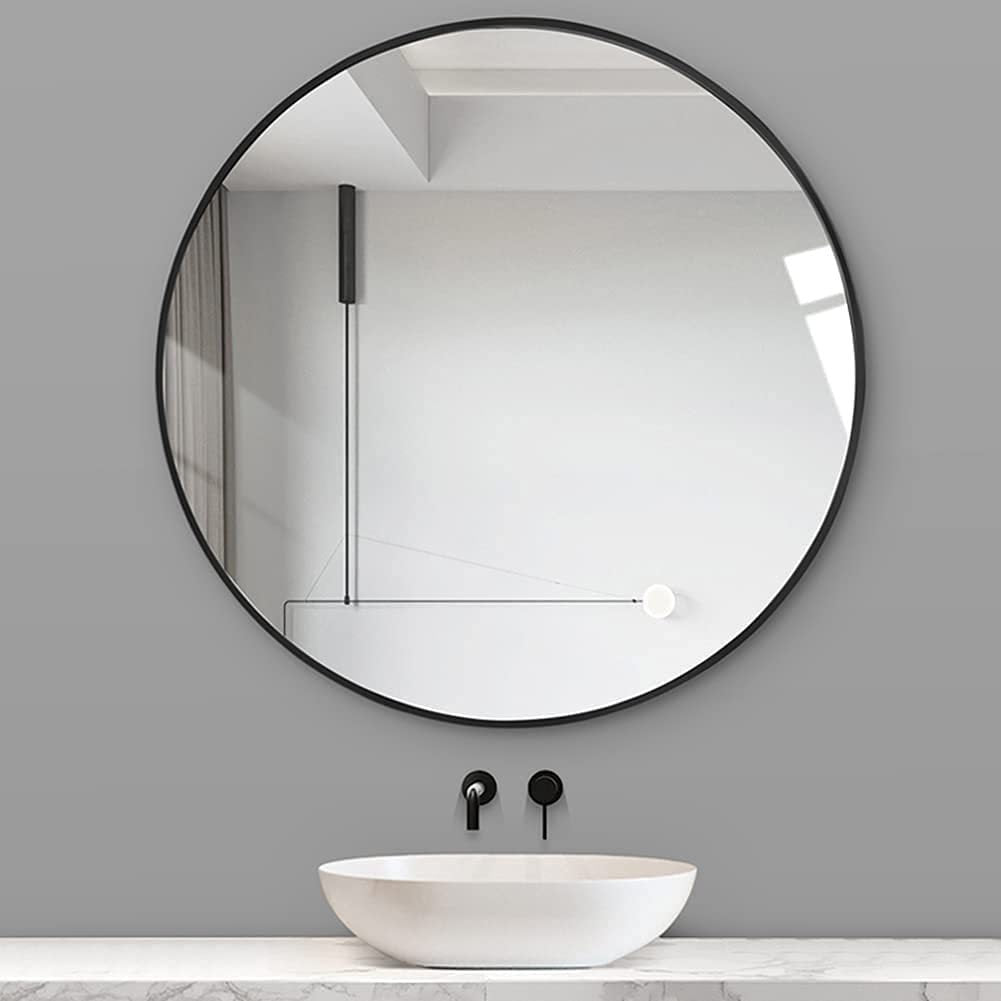 Round Mirror, Circle Mirror 30 Inch, Black Round Wall Mirror Suitable for Bedroom, Living Room, Bathroom, Entryway Wall Decor and More, Brushed Aluminum Frame Large Circle Mirrors for Wall