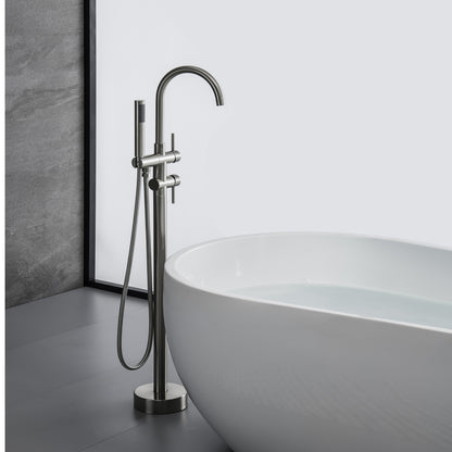 TrustMade Double Handle Freestanding Tub Filler with Handshower, Brushed Nickel - R01