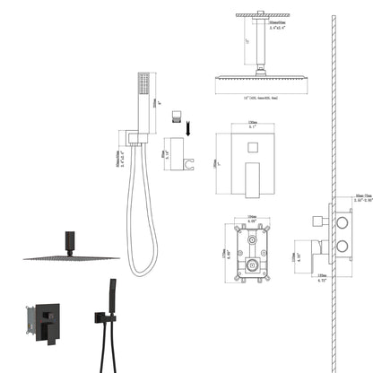 Ceiling Shower Set - 16inch Square Shower Set,  Dual Shower Heads, Oil Rubber Bronze