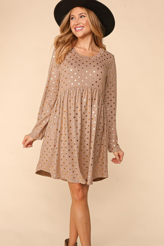 PLUS DOT FOIL BABYDOLL HACCI KNIT DRESS