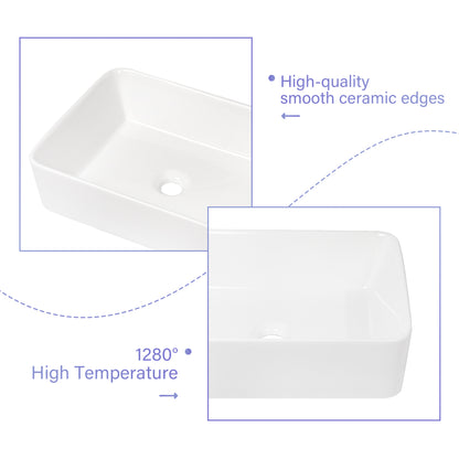 19"x15" White Ceramic Rectangular Vessel Bathroom Sink