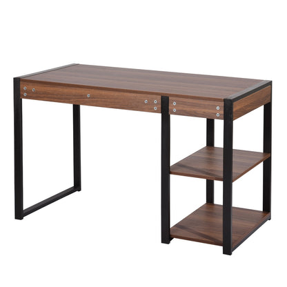 47.2" Home Office Desk / Computer Desk, Storage Desk Morden Style with Open Shelves Worksation, Brown & Black