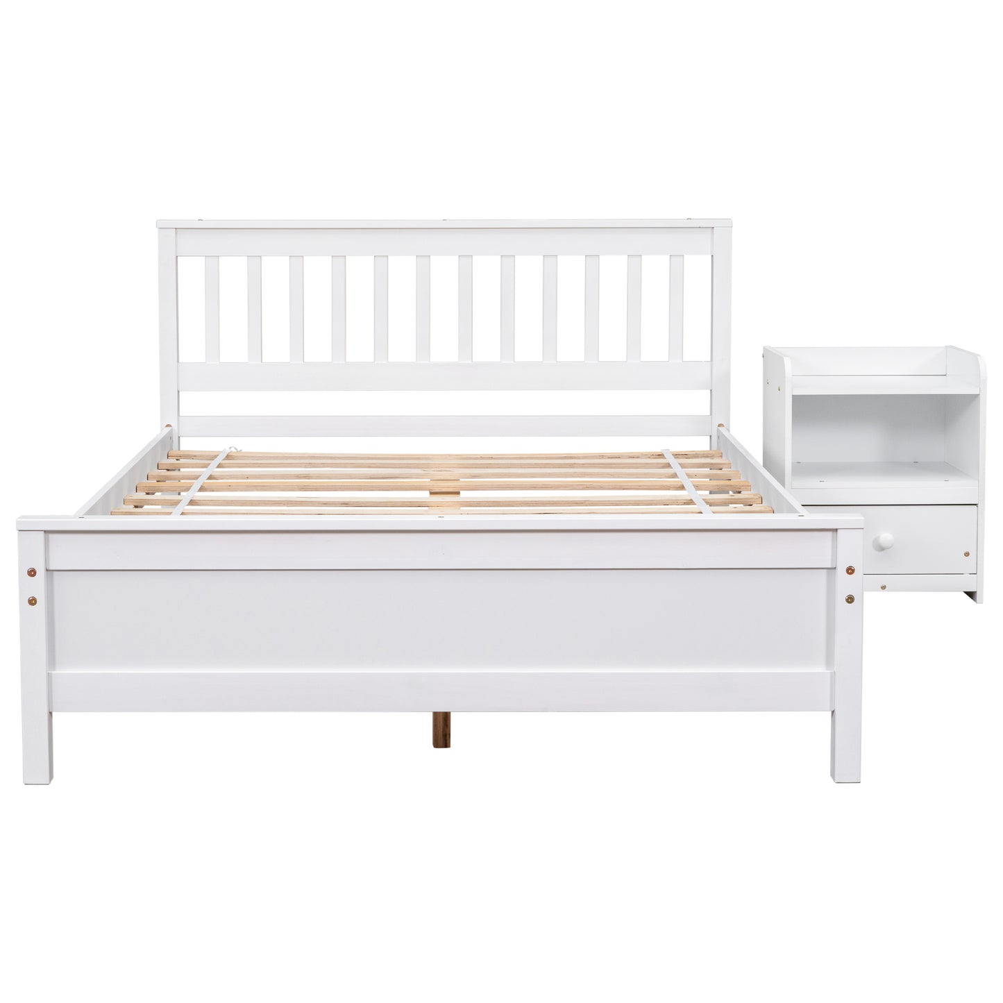 Full Bed with Headboard and Footboard for Kids, Teens, Adults,with a Nightstand ,White