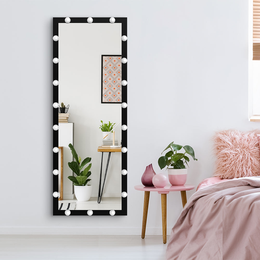 Hollywood Style Full Length Vanity Mirror With LED light bulbs Bedroom Hotel Long Wall Mouted Full Body Mirror Large Floor Dressing Mirror With Lights Black