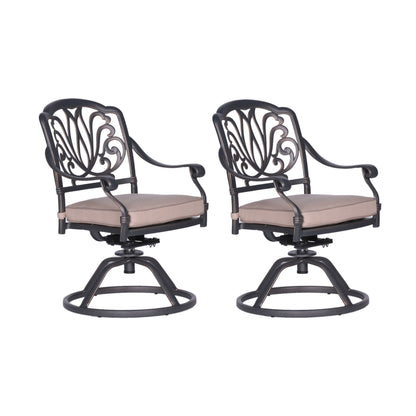 Patio Outdoor Aluminum Dining Swivel Rocker Chairs With Cushion, Set of 2, Spectrum Sand