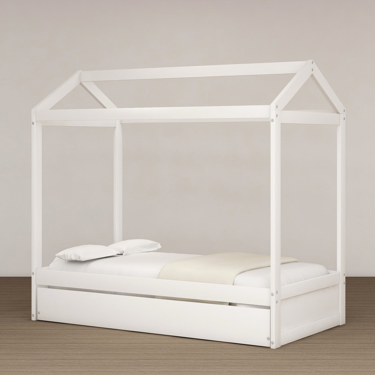 House Bed with Trundle, can be Decorated,White(Old SKU:SM000103AAK)