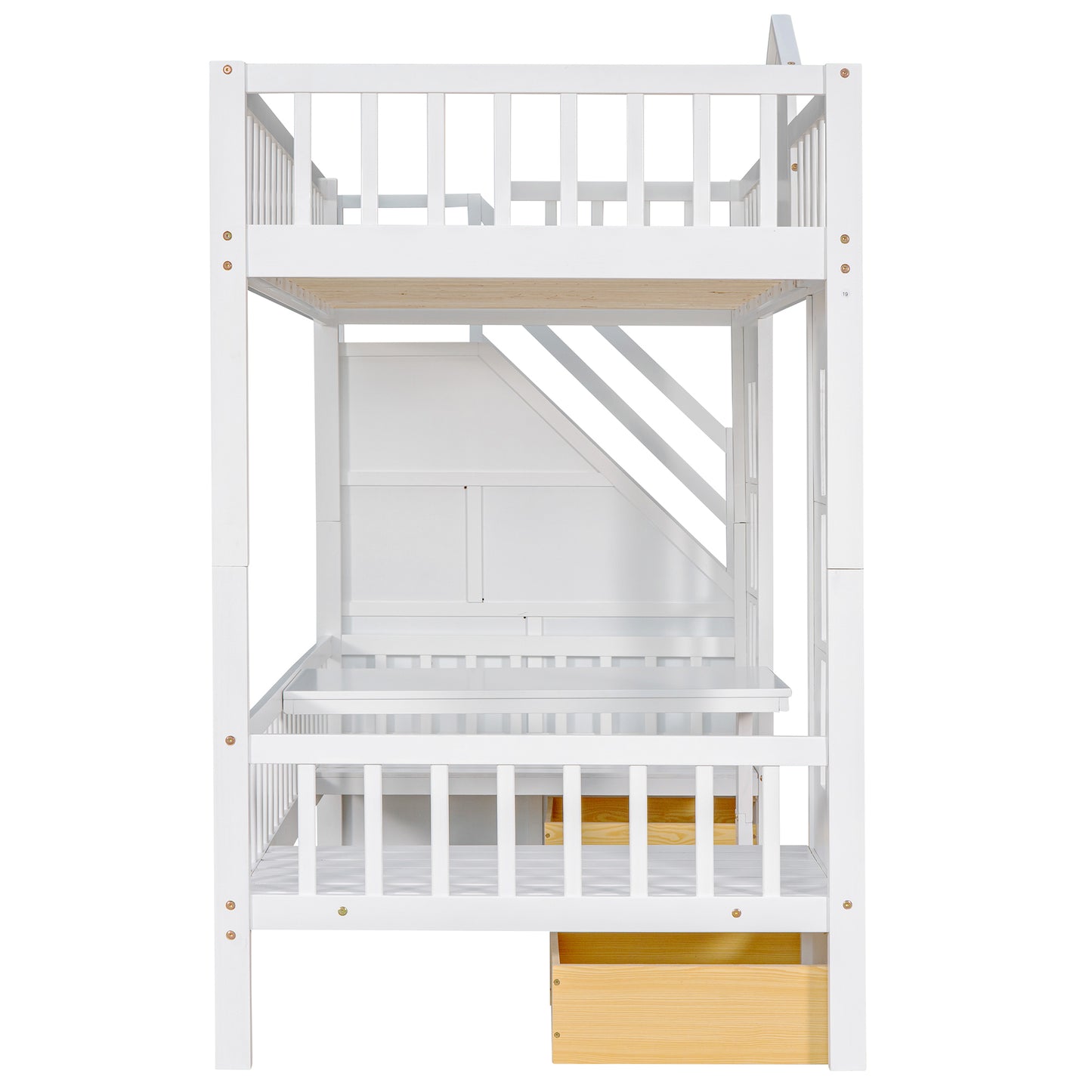 Twin-Over-Twin Bunk Bed with Changeable Table , Bunk Bed  Turn into Upper Bed and Down Desk with 2 Drawers - White