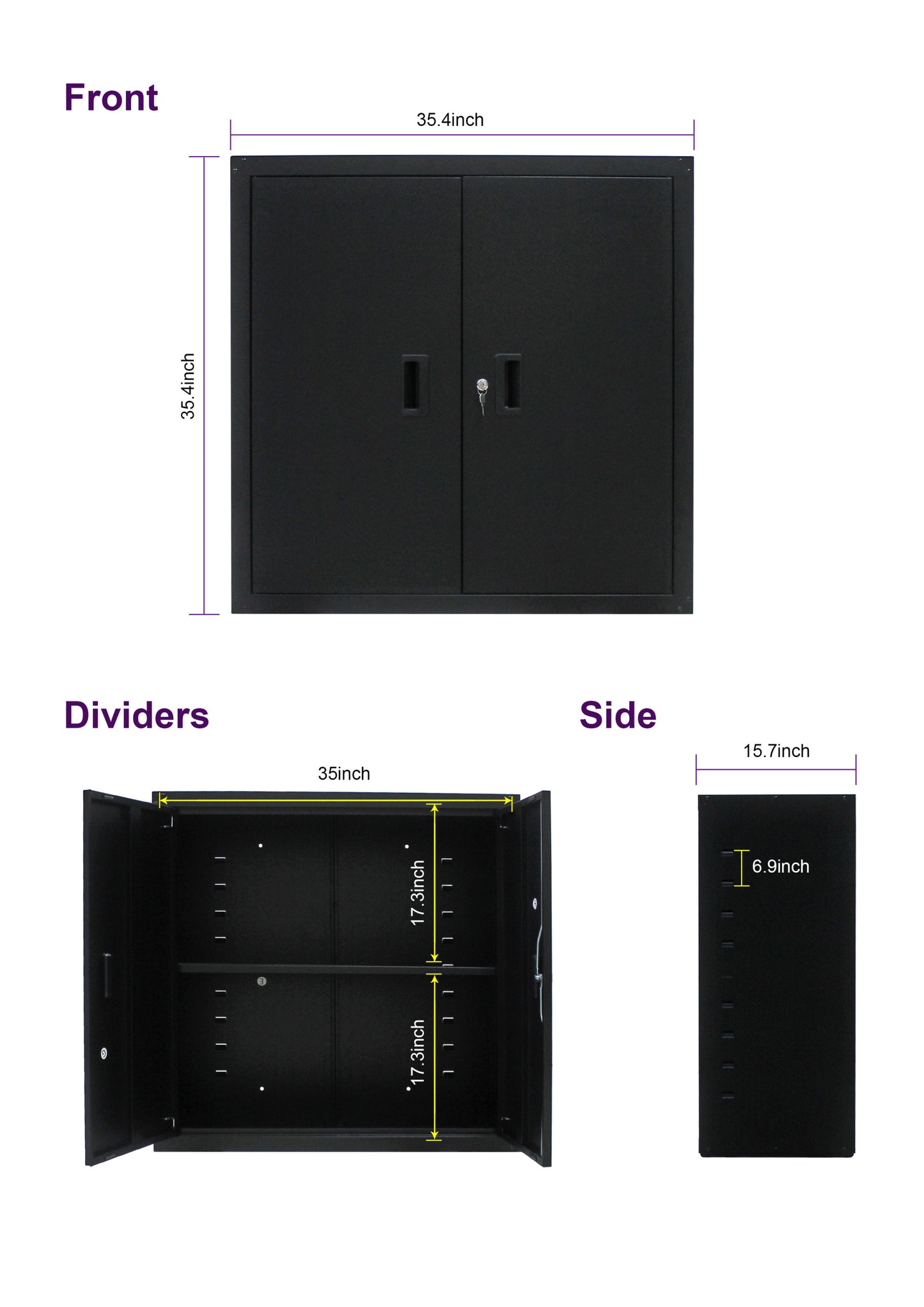 Metal Storage Cabinet with Locking Doors and One  Adjustable Shelves