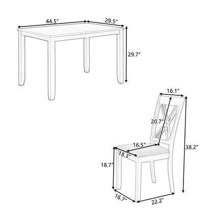 TOPMAX Rustic Minimalist Wood 5-Piece Dining Table Set with 4 X-Back Chairs for Small Places, White