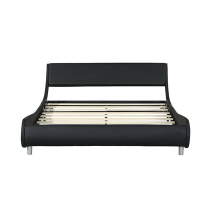 Faux Leather Upholstered Platform Bed Frame, Curve Design, Wood Slat Support, No Box Spring Needed, Easy Assemble, Queen Size, Black