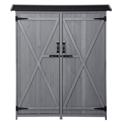 TOPMAX Outdoor 5.3ft Hx4.6ft L Wood Storage Shed Tool Organizer,Garden Shed, Storage Cabinet with Waterproof Asphalt Roof, Double Lockable Doors, 3-tier Shelves for Backyard, Gray