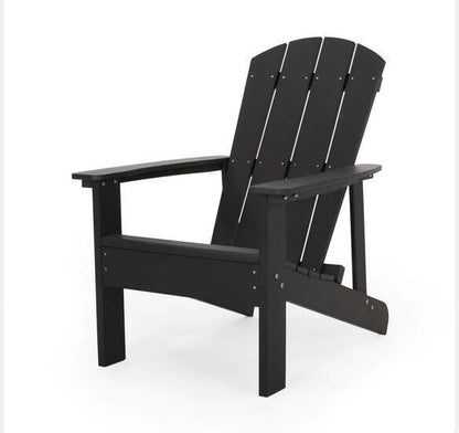 Classic Black Outdoor Solid Wood Adirondack Lounge Seat No Cup Holder