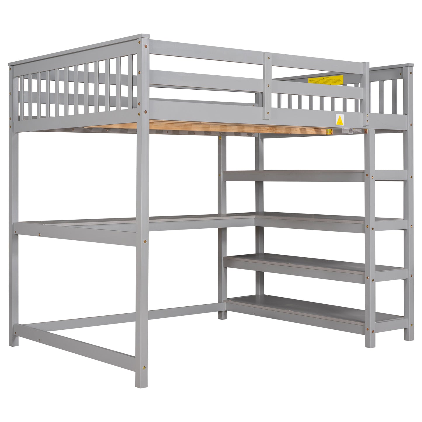 Full Size Loft Bed with Storage Shelves and Under-bed Desk, Gray(OLD SKU:SM000246AAE-1)