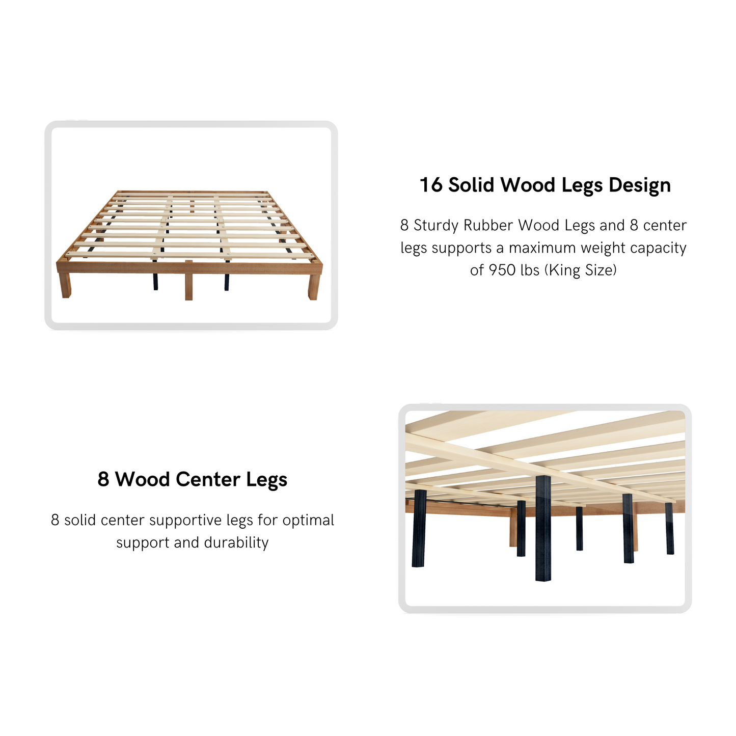 King Size Solid Wood Platform Bed, No Box Spring Needed, Strong Wood Slat Support, Easy Assembly