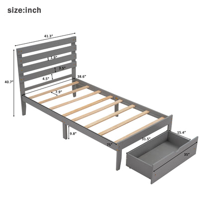 Twin Size Platform Bed with Drawer, Gray(New SKU:WF288467AAE)