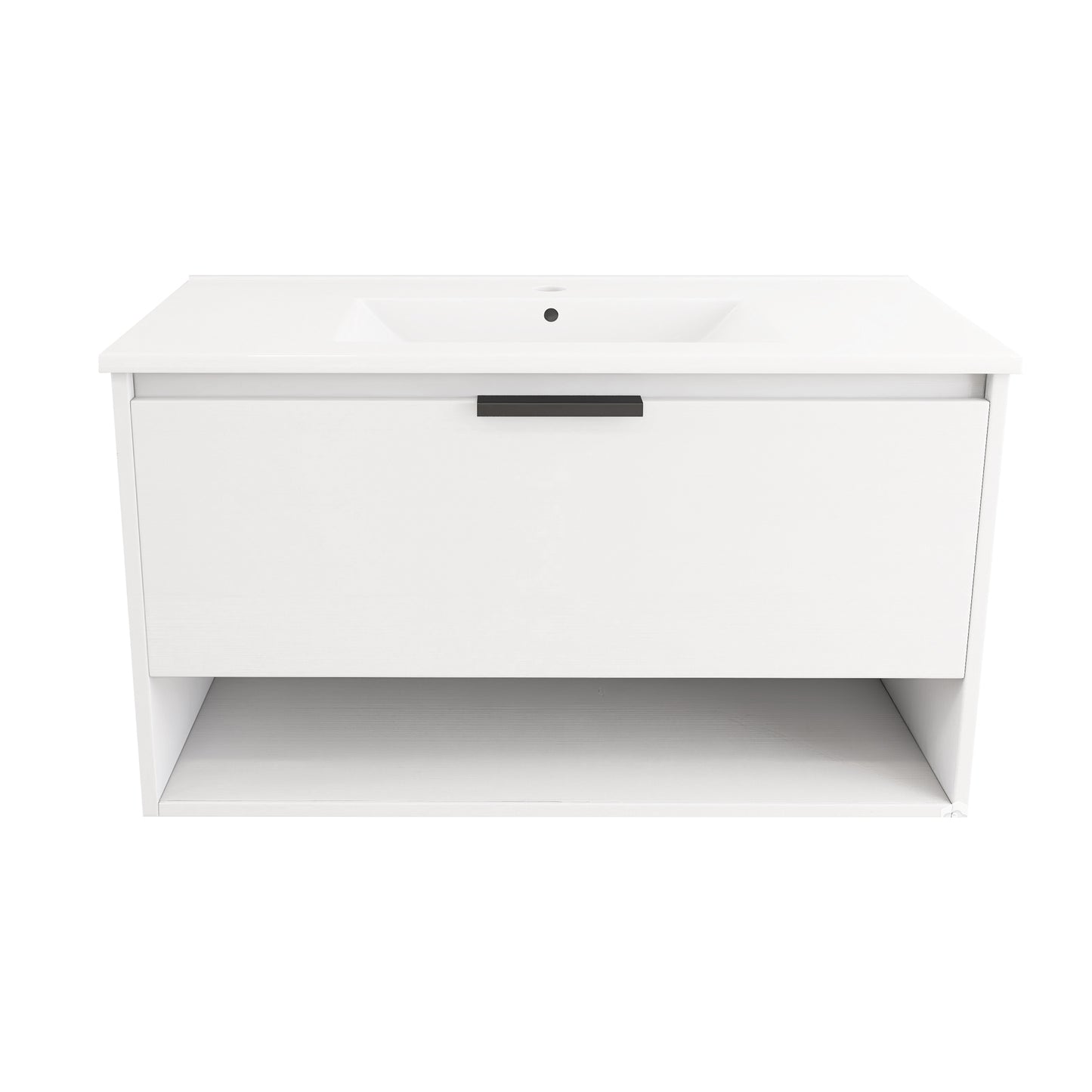 36 inches Bathroom Vanity with Integrated Ceramic Sink and Soft Close Drawer in White