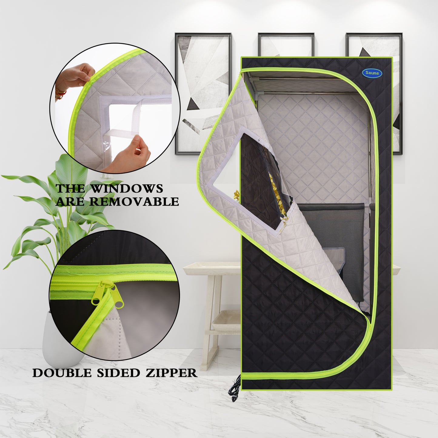 Portable Plus Type Full Size Far Infrared Sauna tent. Spa, Detox ,Therapy and Relaxation at home.Larger Space,Stainless Steel Pipes Connector Easy to Install, with FCC Certification--Black