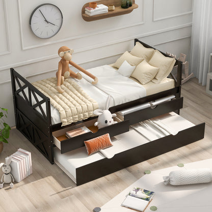 Multi-Functional Daybed with Drawers and Trundle, Espresso