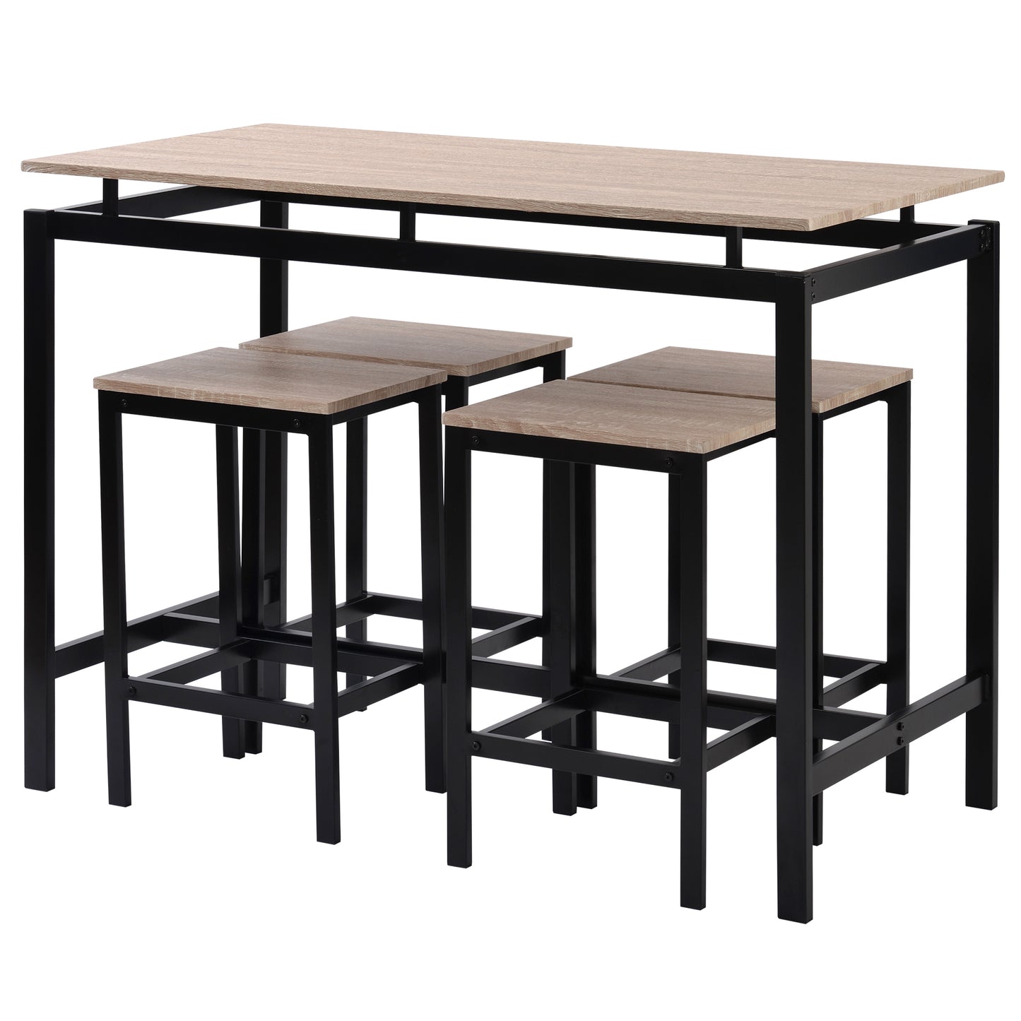 TREXM 5-Piece Kitchen Counter Height Table Set, Industrial Dining Table with 4 Chairs (Oak)