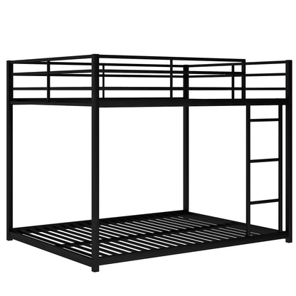 Full over Full Metal Bunk Bed, Low Bunk Bed with Ladder, Black（Old SKU:MF197034AAB）