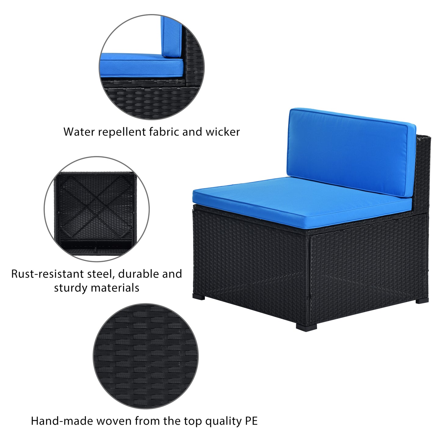 GO 5-Piece Patio Rattan PE Wicker Furniture Corner Sofa Set, with 2 Sofa chairs, 1 Corner chair, 1 ottoman and 1 glass coffee table, Sectional Sofa Chair, Seating,