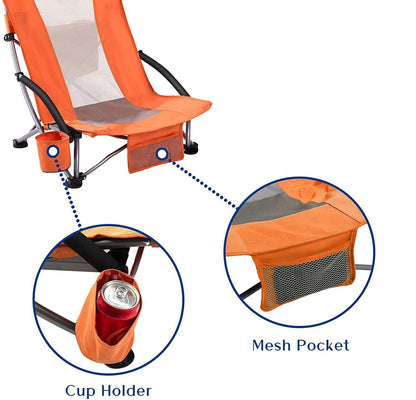 Outdoor Foldable Camp Mesh Chair with a Cup Holder, High Back Low Seat Bench Chair, 600D Oxford Cloth Steel Frame