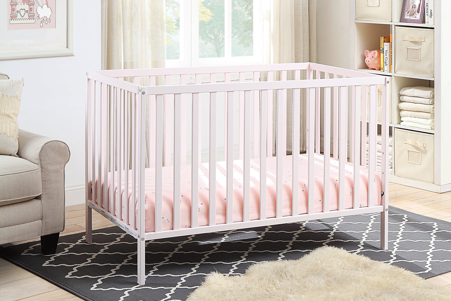 Palmer 3-in-1 Convertible Island Crib Pastel Pink