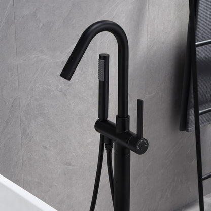 Single-Handle Freestanding Floor Mount Roman Tub Faucet Bathtub Filler with Hand Shower in Matte Black