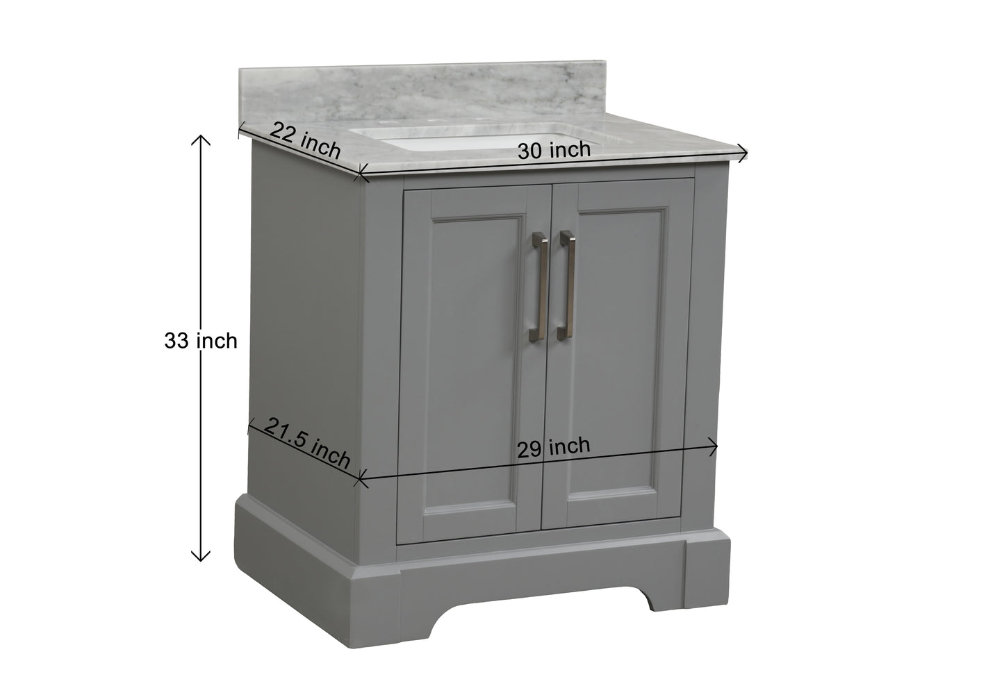 30” Single Solid Wood Bathroom Vanity Set, with Drawers, Carrara White Marble Top, 3 Faucet Hole