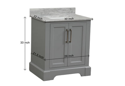 30” Single Solid Wood Bathroom Vanity Set, with Drawers, Carrara White Marble Top, 3 Faucet Hole