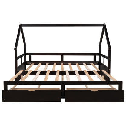 Extending Wooden Daybed with Two Drawers, Espresso