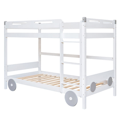 Twin Size Car-Shaped Convertible Bunk Bed, White