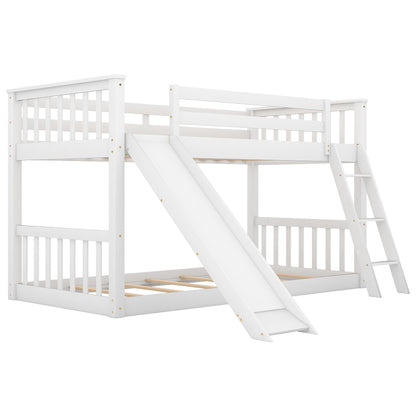 Twin over Twin Bunk Bed with Convertible Slide and Ladder, White