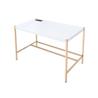 ACME Midriaks Writing Desk w/USB Port in White & Gold Finish OF00020