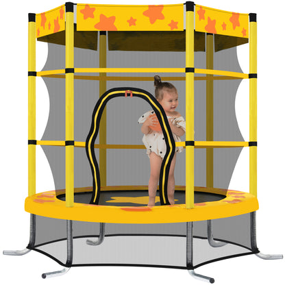 55 Inch Kids Trampoline with Safety Enclosure Net, 4.5FT Outdoor Indoor Trampoline for Kids (Yellow)