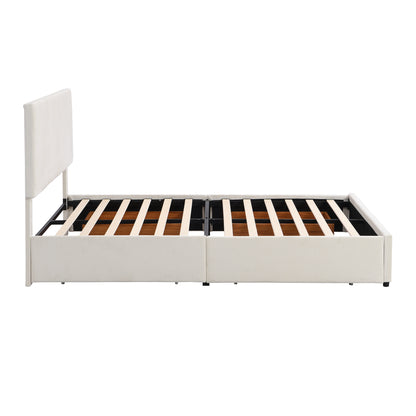 Queen Size Upholstery Platform Bed with Four Drawers on Two Sides,Adjustable Headboard,Beige