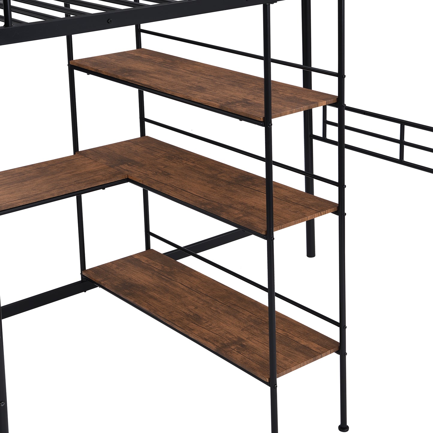 Twin Size Metal Loft Bed and Built-in Desk and Shelves,Black(OLD DKU:WF280270AAB)