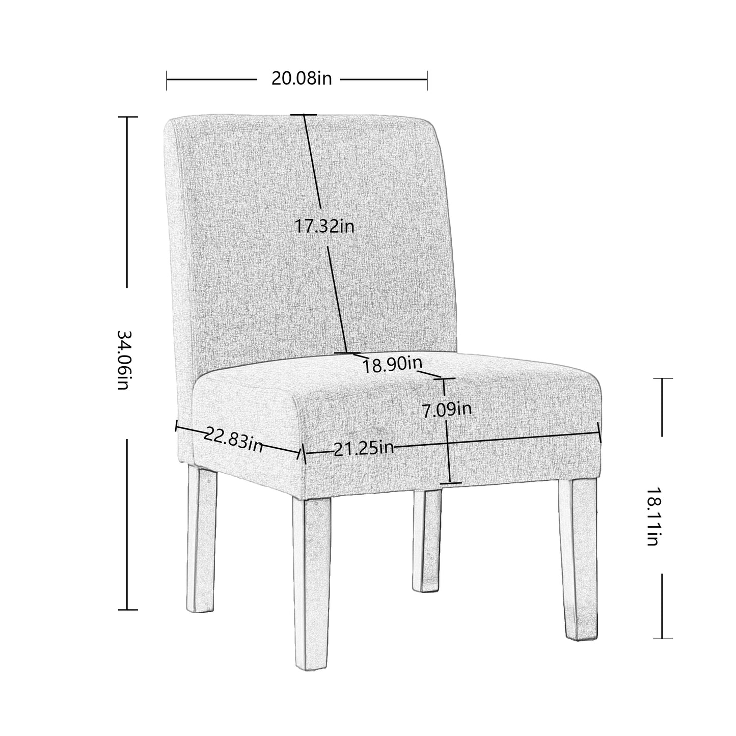 Hengming Living Room Chairs Armless Accent Chairs Set of 2 Side Chairs fabric Sofa Chair Modern  Sitting Chair Slipper Chair for Bedroom Reading Gray.