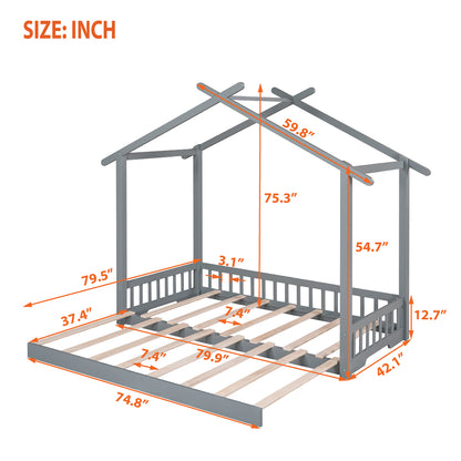 Extending House Bed, Wooden Daybed, Gray